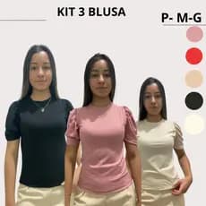 kit 3 blusa canelada blusa de manga curta blusa manga princesa blusa feminina blusa caneladinho blusa dia dia