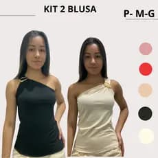 kit 2 blusa Regata ombro só regata canelada blusa com argola nula manga assimétrica tendencia