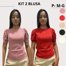 kit 2 blusas canelada blusa feminina blusa manga princesa blusa manga curta blusa elegante moda verão