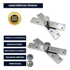 Dobradiça para Porta Pivotante 350kg Aço Inox Pino Pivotante Reforçado