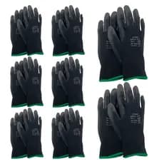 Kit 10 Pares Luvas Tátil Flexível Preta para Segurança e Proteção - EPI Confortável Punho Tricotado