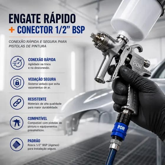 Conjunto Engate Rápido + Conector de Ar 1/4" BSP PDR SF20P + PM20P