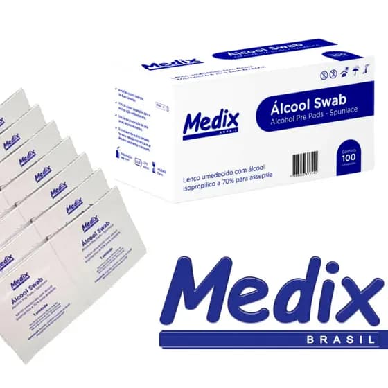Álcool Swab Isopropílico Lenço Umedecido p/ Assepsia 100u Medix Lenço Umedecido Sachê Asséptico