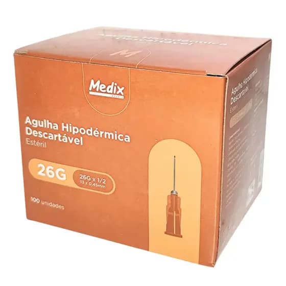 Agulha HiPodérmica 13x0,45mm (26gx1/2) Marrom Medix Cx 100u