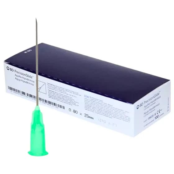 Agulha BD Descartável HiPodérmica 25 X 0,80mm 21g 1 Verde 100u