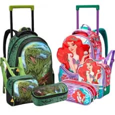 Kit Mochila Escolar Infantil 2 em 1 Carrinho Removível Menino Menina Resistente Volta As Aulas