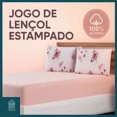 Kit Jogo de Lençol de Malha 100% Algodão C/ Elástico e Fronha Estampado -  Casal, Solteiro, Queen.