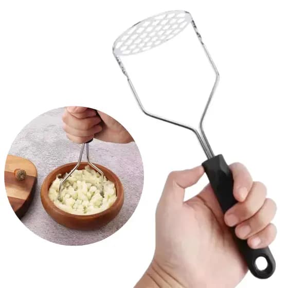 Amassador Espremedor de Batatas Manual Aço Inox Amassar Legumes Purê Feijão Com Cabo De Plástico