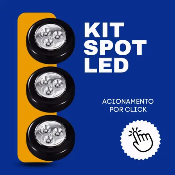 Spot LED Redondo a Pilha Preto Sem fio Fácil Instalação Touch Click Portátil Sem Furo Ideal para Guarda Roupa Armários