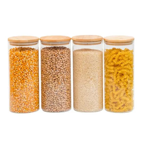 kit 4 potes de vidro 1650ml tampa de bambu herméticos - Tud