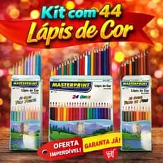 Kit 44 Lápis de Cor (24 CORES + 10 Cores Tom Pastel +10 Cores Tons de Pele) Escolar Sextavado