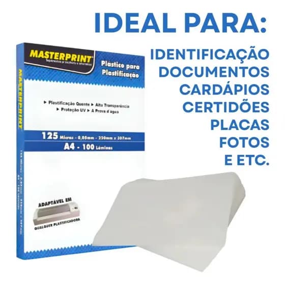 Plastico A4 300 Folhas 0.05 Plástico Para Plastificacão 220x307 Com Brilho 125 Micras