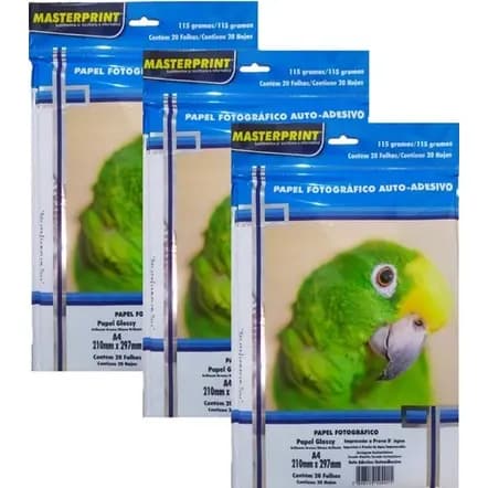 Papel Fotográfico Adesivo A4 Glossy 115g 200 Folhas Masterprint