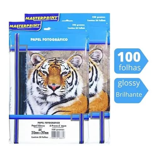 Papel Fotográfico A4 Glossy Premium Brilho 230g 100 Folhas Masterprint