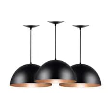 Pendente kit 3 meia lua preto/ cobre sala ,jantar, cozinha ,loja ,casa 30 cm decoração jantar
