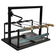 Kit Elevação Com Grelha Argentina Parrilha 4 Espetos Aço Carbono e Inox Churrasqueira Churrasco Cozinha Profissional