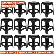 Kit 12 Cadeiras Banqueta Plástico Reforçado Suporta até 120KG Empilhavel Banquinho Casa Multiuso