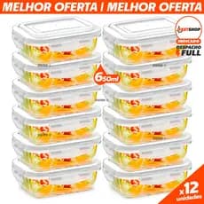 Kit 12 Potes Hermético 640ml Pote de Vidro Retangular Alta Vedação Organizador Marmita Vai ao Forno Microondas Freezer