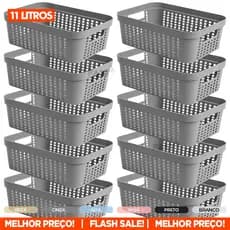 Kit 10 Cestos Rattan Cestinho Organizador de Armário Gaveta Lavanderia Banheiro Organiza Mantimentos Geladeira 11 Litros