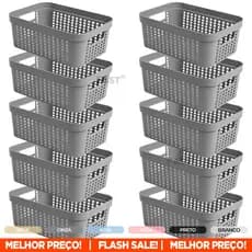 Kit 10 Cestos Rattan Cestinho Organizador Armário Gaveta Lavanderia Banheiro Organiza Mantimentos Geladeira 26x18 4.5 L