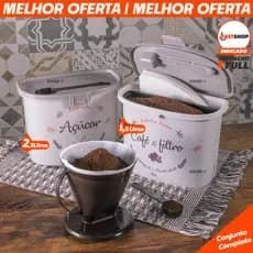 Conjunto de Potes Porta Café e Filtro Pote de Açúcar Com 2 Colheres e Suporte para Filtros Organizador Café da Manhã