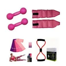 Kit Fisioterapia Treino Funcional Par Halter 1 Kg + Par Caneleira 1 Kg + Kit Theraband + Elástico Multifuncional