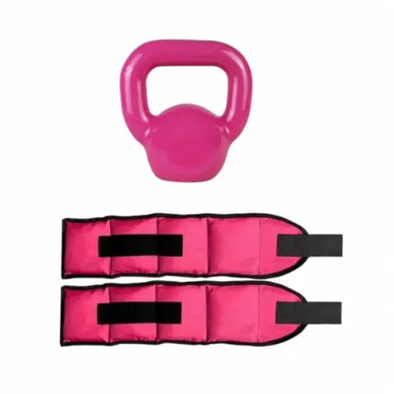 Kit Treino Pernas e Bumbum Kettlebell 4 Kg Rosa + Caneleira 2 Kg Rosa Treino Em Casa
