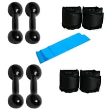Kit Treino Completo Par Halteres 1Kg + 2Kg + Par Caneleira 1Kg a 2Kg + Faixa Elástica Academia Casa