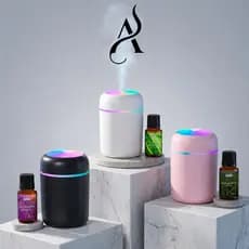 Mini Umidificador de Ar Difusor Aromatizador 300ml Ultrassônico LED USB Portátil Branco Rosa Cinza