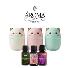 Umidificador de Ar Gatinho + 3 Essências Hidrossolúveis / Kit Umidificador de Ambientes c/ Essências