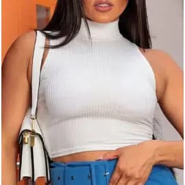Cropped Feminino Canelado Gola Alta Tamanho Único Lançamento