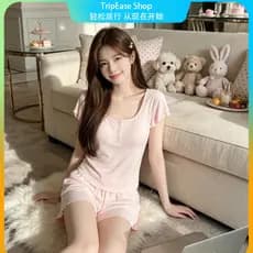 Pijama Feminino com Bojo Embutido/Algodão Modal Confortável/Conjunto de 2 Peças para Lazer Adequado para Uso Externo/Nov