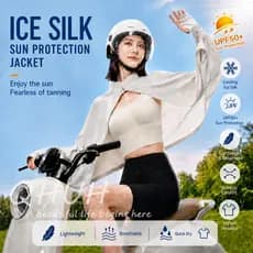 Jaqueta Feminina de Seda Gelada com Proteção Solar, Capa Integrada, Mangas para os Braços, Casaco Curto e Fino de Verão,