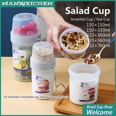 Copo Para Salada De Duas Camadas Café Da Manhã Multifuncional Piquenique Com Caixa Selada E Fresca