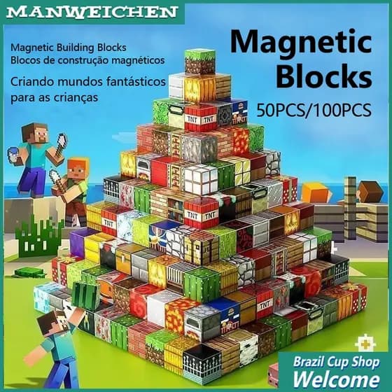 Blocos de construção magnéticos brinquedos educativos infantis jogo de montagem DIY 50 peças/100 peças