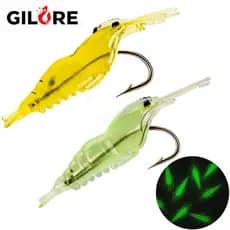 10 Pcs Isca Artificial Camarão Macio Silicone Brilho Noturno com Anzol Pesca 5cm 1.3g