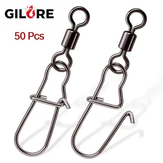 50 PCS Conector Giratório 8 com Pino Reforçado Antiembaraço Aço Inoxidável para Equipamento de Pesca