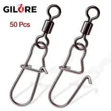 50 PCS Conector Giratório 8 com Pino Reforçado Antiembaraço Aço Inoxidável para Equipamento de Pesca