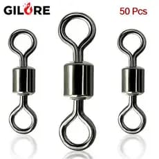 50 PCS Conector Giratório 8 em Aço Inoxidável Preto para Pesca Girador Alta Resistência Antiembaraço