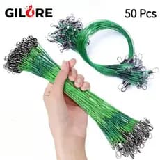 50 PCS Linha Anti Mordida Líder de Aço Inox Girador Snap Pesca Predatória Água Salgada Doce