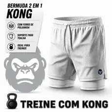 Kit 3 Shorts 2 Em 1 Dry Fit KONG Com Compressão Bolso Celular Academia Corrida Treino Anti Odor