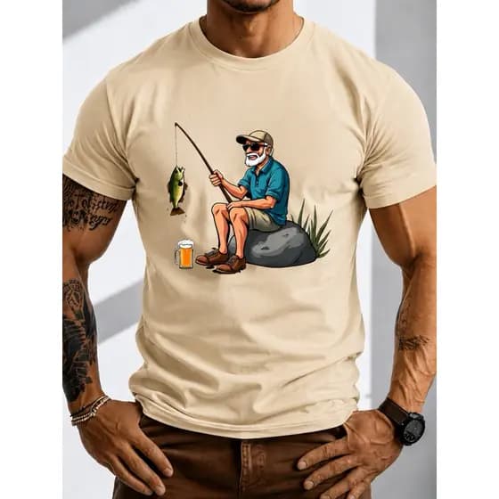 Camiseta Masculina Pescador Engraçada 100% Algodão Estampada Casual