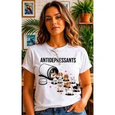 Camiseta Feminina Cachorrinhos Antidepressants 100% Algodão Estampada Casual Tumblr Presente Pet Lovers