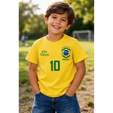 Camiseta Infantil Brasil Número 10 100% Algodão Unissex Confortável Estampa Menino Menina