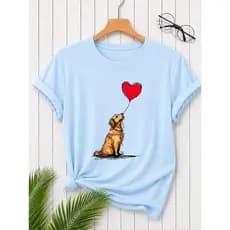 Camiseta Feminina Cachorro com Coração 100% Algodão Estampada Pet Lovers Casual
