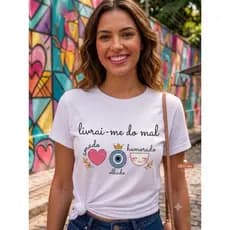 Camiseta Feminina Livrai-me do Mal Amado Olhado Humorado 100% Algodão Gospel Casual