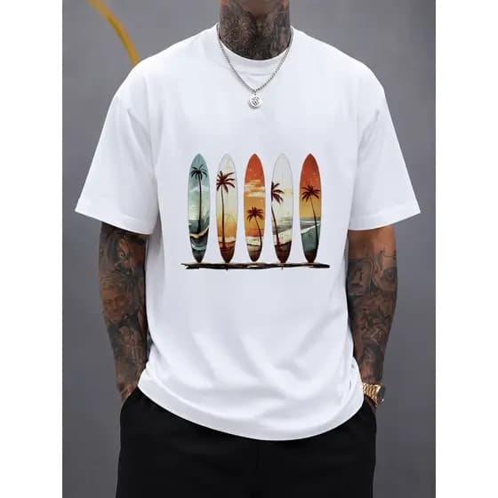 Camiseta Masculina Surf Praia 100% Algodão Estampada Casual Premium