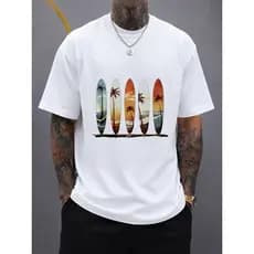 Camiseta Masculina Surf Praia 100% Algodão Estampada Casual Premium