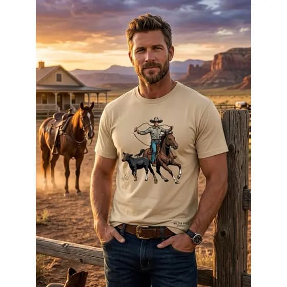 Camiseta Masculina Country Cowboy 100% Algodão Peão Laço Boi Estampada Rodeio Agro Casual Premium