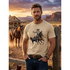 Camiseta Masculina Country Cowboy 100% Algodão Peão Laço Boi Estampada Rodeio Agro Casual Premium